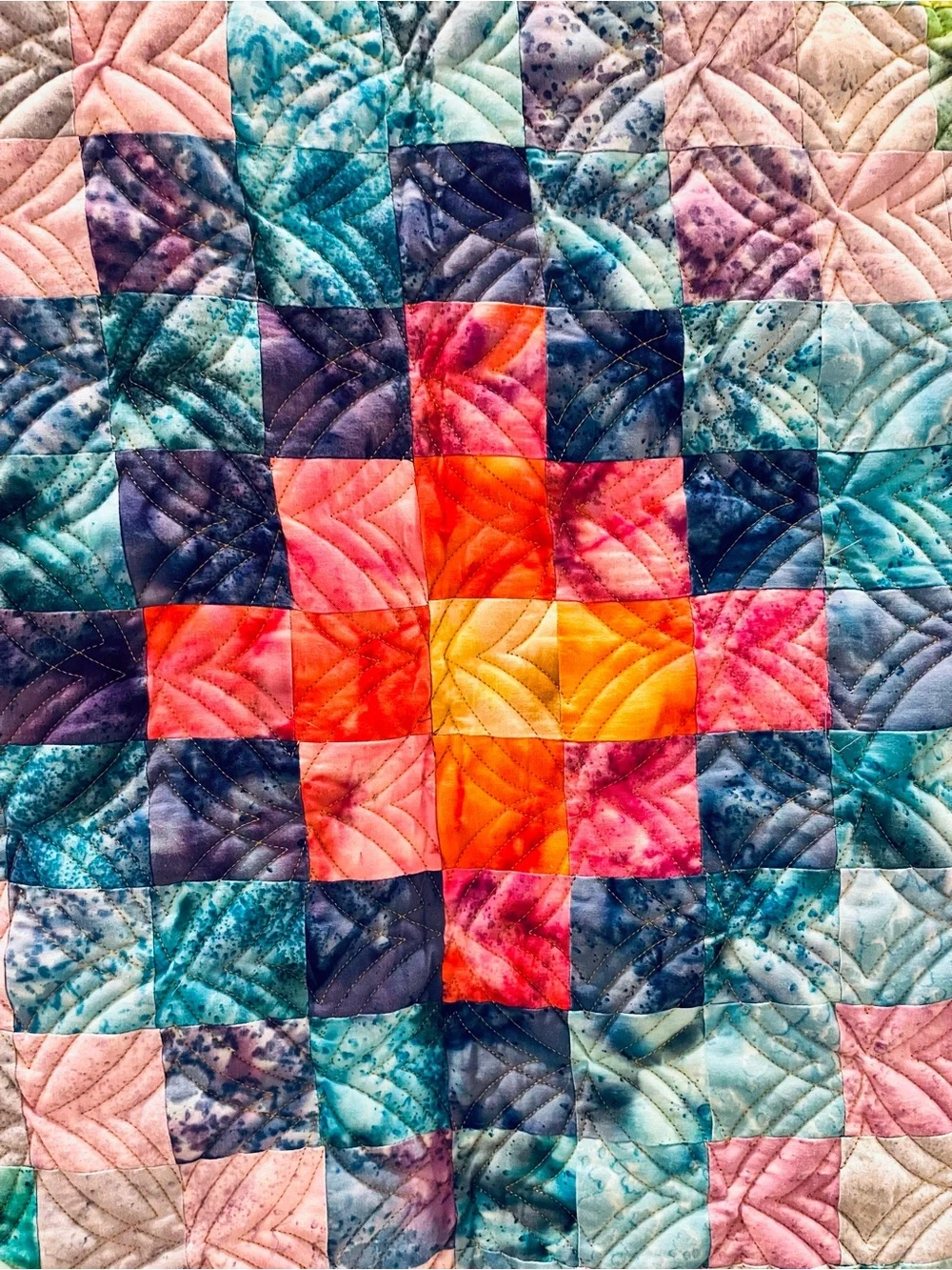 Handmade Multicolor Patchwork Quilt Bedspread - Vibrant Batik Rainbow Design
